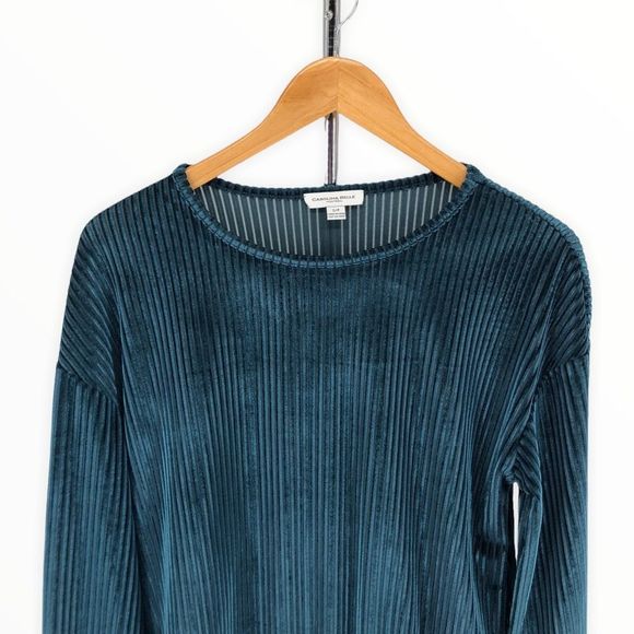 Carolina Belle Deep Teal Ribbed Velvet Long Sleeve Sweater Top Size Small - Picture 2 of 10